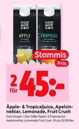 ICA Kvantum Äpple- & tropicaljuice, apelsin- nektar, lemonade, fruit crush erbjuda