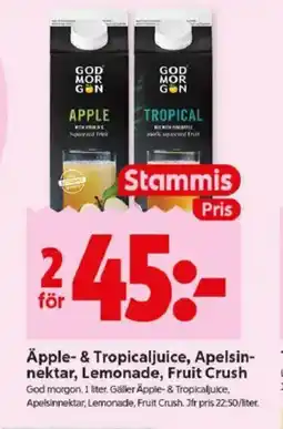ICA Kvantum GOD MORGON Äpple- & tropicaljuice, apelsin- nektar, lemonade, fruit crush erbjuda