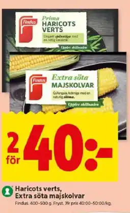 ICA Kvantum FINDUS Haricots verts, extra söta majskolvar erbjuda