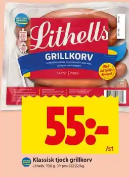 ICA Kvantum LITHELLS Klassisk tjock grillkorv erbjuda