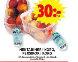 ICA Maxi Nektariner i korg, persikor i korg erbjuda