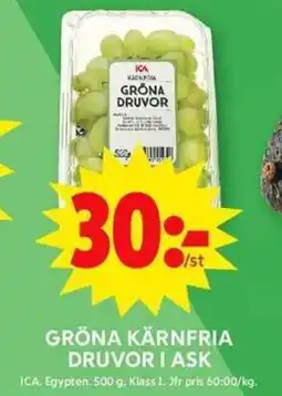 ICA Maxi ICA Gröna kärnfria druvor i ask erbjuda