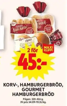 ICA Maxi Korv-, hamburgerbröd, gourmet hamburgerbröd erbjuda