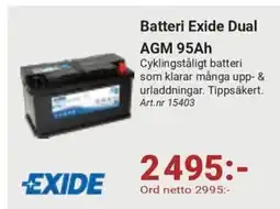 Erlandsons Brygga Batteri Exide Dual AGM 95Ah erbjuda