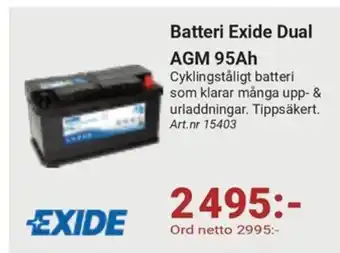 Erlandsons Brygga Batteri Exide Dual AGM 95Ah erbjuda