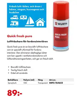 Würth Quick fresh pure Luftfräschare för fordonsinteriören erbjuda