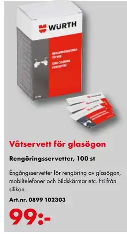 Würth Våtservett för glasögon Rengöringsservetter, 100 st erbjuda