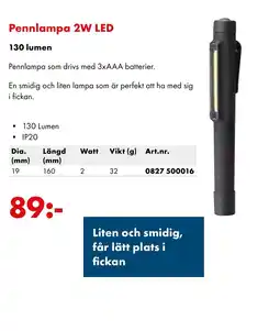 Würth Pennlampa 2W LED 130 lumen erbjuda