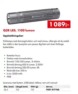 Würth Q3R LED, 1100 lumen Uppladdningsbar erbjuda