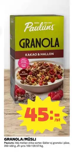 Coop GRANOLA/MÜSLI, SEK 45 erbjuda