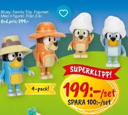 Leklust Bluey. Family Trip. Figurset. Med 4 figurer. Från 3 år. erbjuda