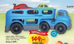 Leklust Happy Baby. Biltransport. Med 2 fordon och nedfällbar ramp. Från 18 mån. erbjuda