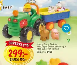 Leklust Happy Baby. Traktor. Med vagn, bonde samt 5 djur. Med ljud. Från 18 mån. erbjuda
