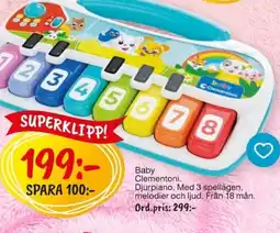 Leklust Baby Clementoni. Djurpiano. Med 3 spellägen, melodier och ljud. Från 18 mån. erbjuda