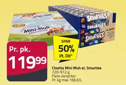 Fleggaard Cloetta mini muh el. smarties erbjuda