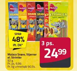 Fleggaard Malaco snøre, stjerner el. strimler erbjuda