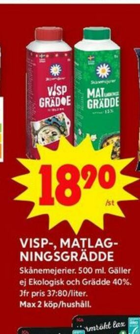 ICA Kvantum Skånemejerier Vispgrädde erbjuda