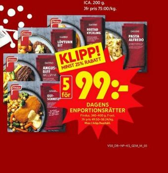 ICA Kvantum Findus Färdigrätter erbjuda