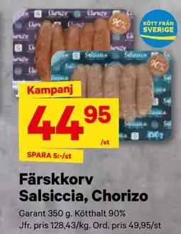City Gross Färskkorv Salsiccia, Chorizo, SEK 44.95 erbjuda