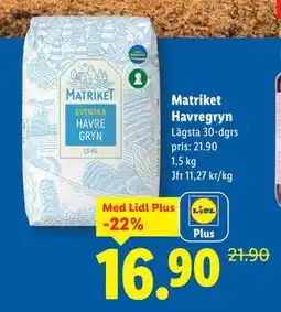 Lidl Matriket Havregryn, Pris i appen erbjuda