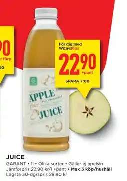 Willys Hemma JUICE, Medlemspris erbjuda