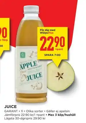 Willys Hemma JUICE, Medlemspris erbjuda