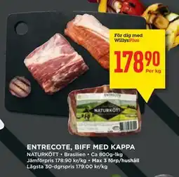 Willys ENTRECOTE, BIFF MED KAPPA, Medlemspris erbjuda