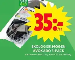 ICA Maxi Ekologisk mogen avokado 3-pack erbjuda