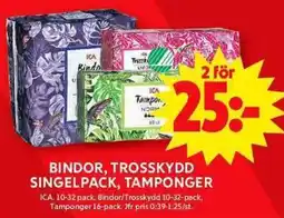 ICA Maxi ICA Bindor, trosskydd singelpack, tamponger erbjuda