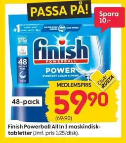 Rusta FINISH Powerball all in 1 maskindisk-tabletter erbjuda