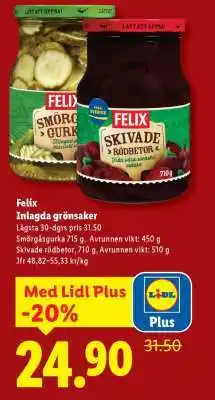 Lidl Felix Inlagda grönsaker erbjuda