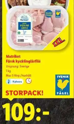 Lidl Matriket Färsk kycklinglårfilé erbjuda