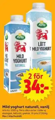 ICA Supermarket Mild yoghurt naturell, vanilj erbjuda