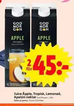 ICA Supermarket Juice Äpple, Tropisk, Lemonad, Apelsin nektar erbjuda