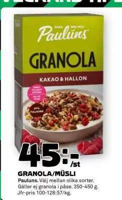Coop Granola, Müsli erbjuda
