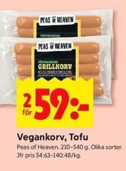 ICA Kvantum PEAS OF HEAVEN Vegankorv, tofu erbjuda