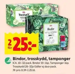 ICA Kvantum ICA Bindor, trosskydd, tamponger erbjuda