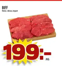 Din Mat BIFF Färsk, i skivor, import erbjuda