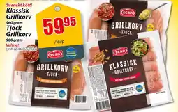 Extra Mjällby Stormarknad Svenskt kött! Klassisk Grillkorv 960 gram Tjock Grillkorv erbjuda