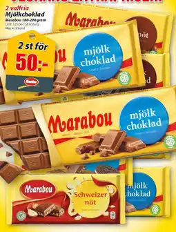 Extra Mjällby Stormarknad 2 valfria Mjölkchoklad erbjuda