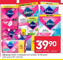 Rusta Libresse Gäller trosskydd och bindor 18-80 pack erbjuda