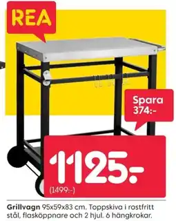 Rusta Grillvagn Toppskiva i rostfritt stål, flasköppnare och 2 hjul. 6 hängkrokar. erbjuda