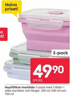 Rusta Hopfällbar matlåda 3-pack med 3 lådor i erbjuda