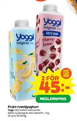 Stora Coop Frukt-/vaniljyoghurt, Medlemspris erbjuda