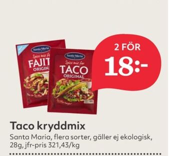 Hemköp Santa Maria Taco kryddmix erbjuda