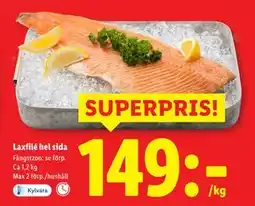Lidl Laxfilé hel sida, SEK 149 erbjuda