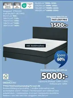 JYSK TYSSA PC60 kontinentalsäng PU svart-08, SEK 5000 erbjuda