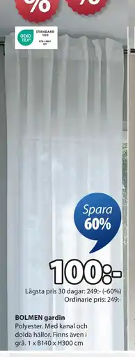 JYSK BOLMEN gardin, SEK 100 erbjuda