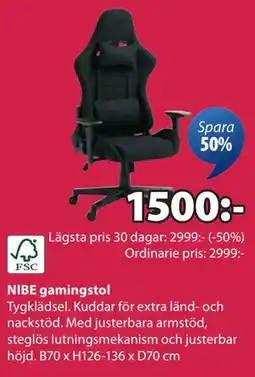 JYSK NIBE gamingstol, SEK 1500 erbjuda
