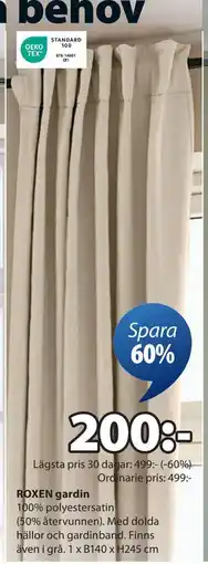 JYSK ROXEN gardin, SEK 200 erbjuda